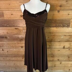 Y2K Brown sequin dress with asymmetrical hem, strappy back